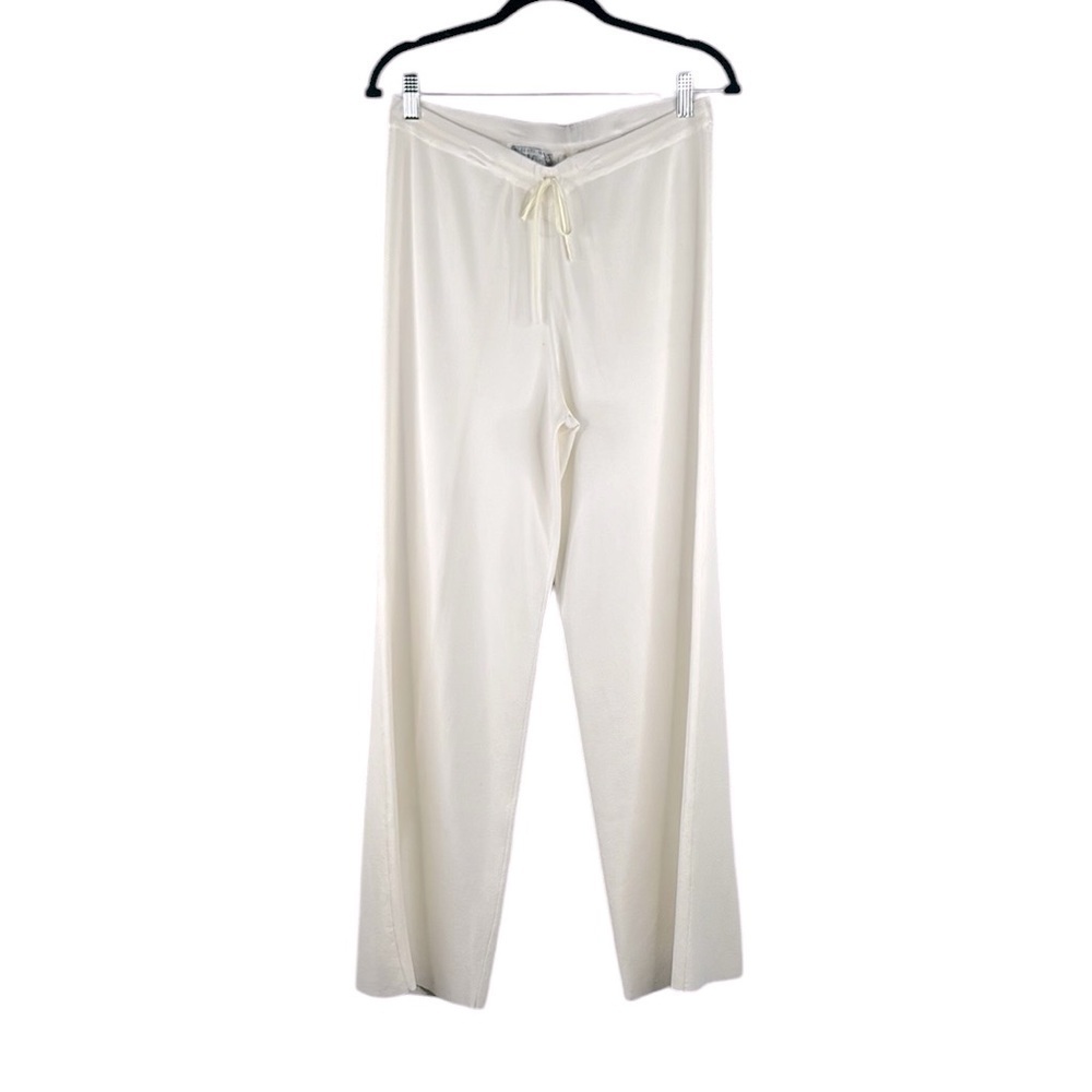 Alberto Makali Cream Rayon Blend Wide Leg Front Tie Dress Pants Size Medium